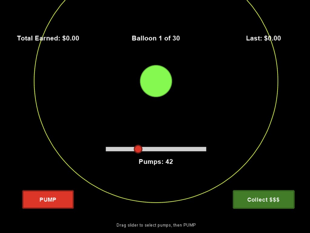Screenshot of the Balloon Analogue Risk Task